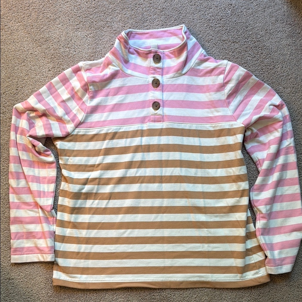 J. Crew Striped Pink and Tan Pullover
